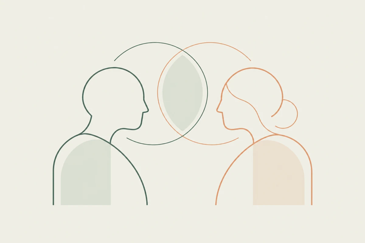 Ilustração minimalista de duas pessoas frente a frente, simbolizando comunicação e conflitos nos relacionamentos