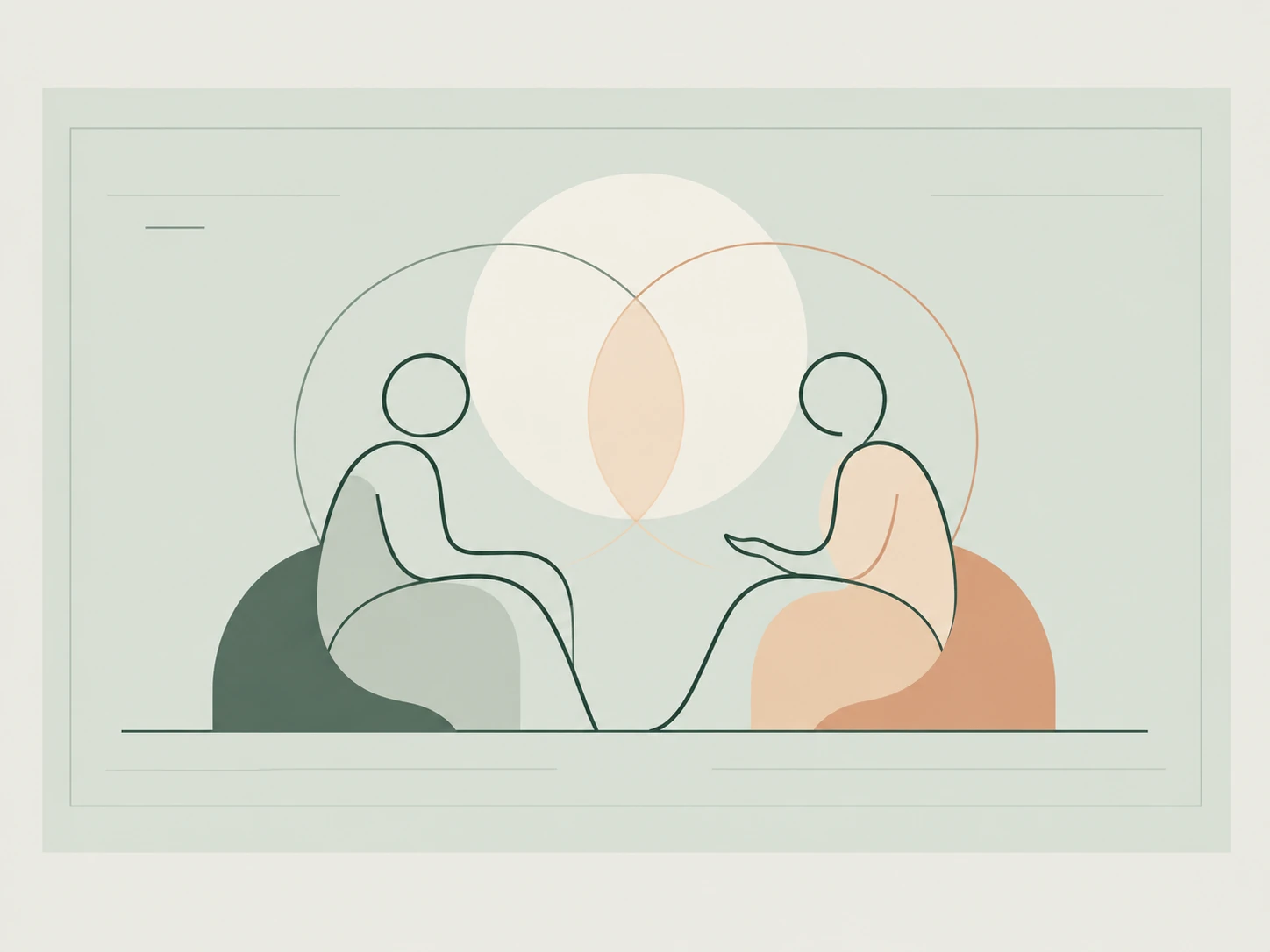 Ilustração editorial abstrata sobre conversa terapêutica e acolhimento